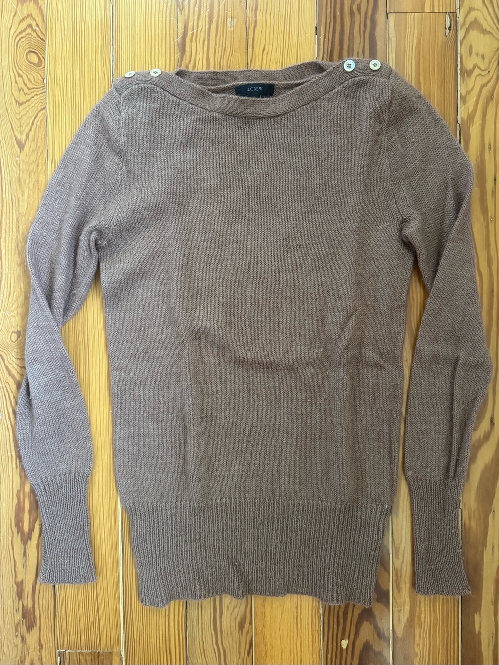 J. Crew Brown Button-Shoulder Knit Sweater